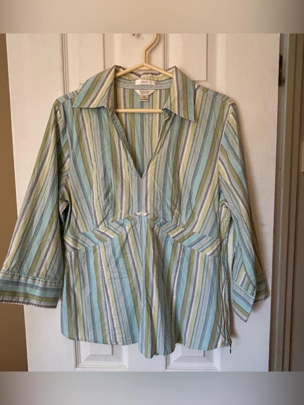 Christopher & Banks Pastel Stripe Tunic Shirt in Blue, Green & Cream XL